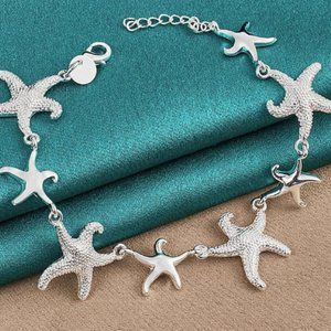 Silver Starfish Charm Bracelet - Coastal Beach Jewelry